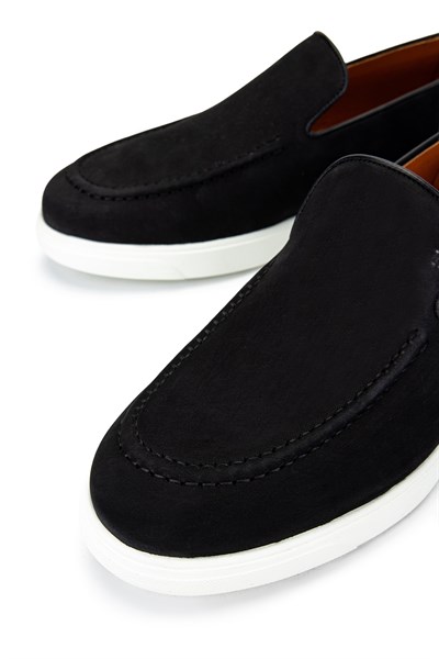 Tamer Tanca Erkek Hakiki Deri Siyah Nubuk Loafer Ayakkabı