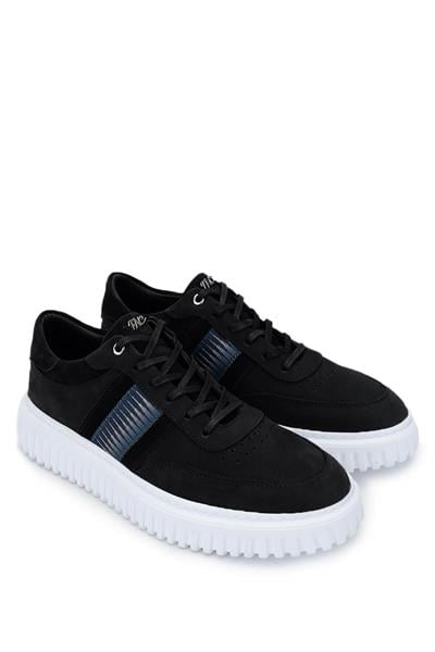 Tamer Tanca Erkek Hakiki Deri Siyah Nubuk Sneakers & Spor Ayakkabı