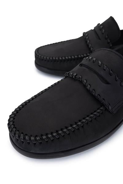 Tamer Tanca Erkek Hakiki Deri Siyah Nubuk Loafer Ayakkabı