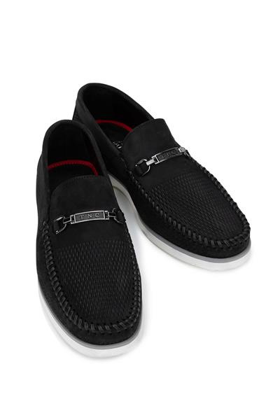 Tamer Tanca Erkek Hakiki Deri Siyah Nubuk Loafer Ayakkabı