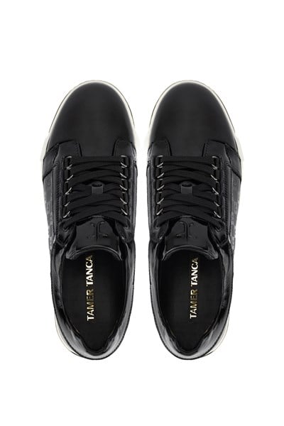 Tamer Tanca Erkek Hakiki Deri Siyah Rugan Sneakers & Spor Ayakkabı
