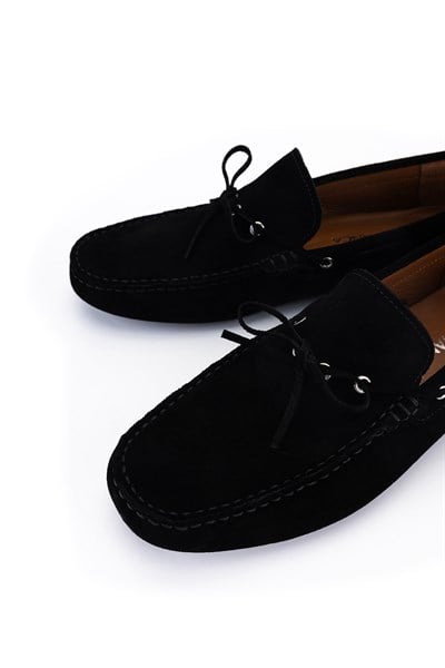 Tamer Tanca Erkek Hakiki Deri Siyah Süet Loafer Ayakkabı