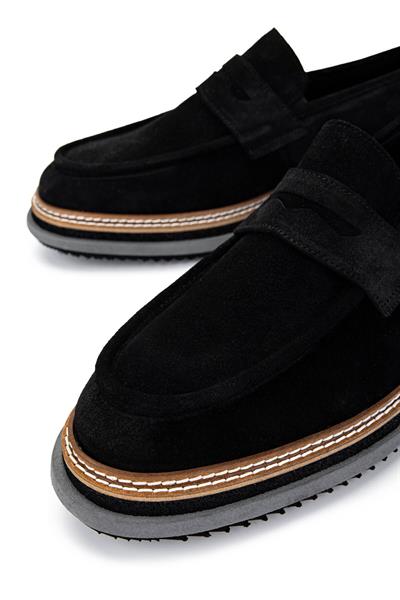Tamer Tanca Erkek Hakiki Deri Siyah Süet Loafer Ayakkabı