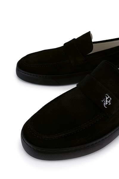 Tamer Tanca Erkek Hakiki Deri Siyah Süet Loafer Ayakkabı