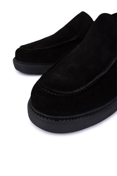 Tamer Tanca Erkek Hakiki Deri Siyah Süet Loafer Ayakkabı
