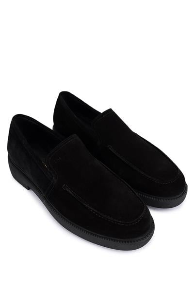 Tamer Tanca Erkek Hakiki Deri Siyah Süet Loafer Ayakkabı