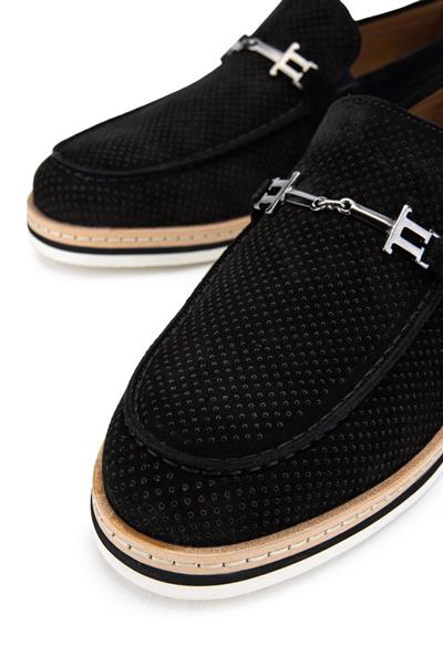 Tamer Tanca Erkek Hakiki Deri Siyah Süet Loafer Ayakkabı