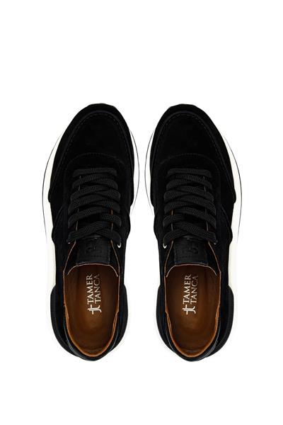 Tamer Tanca Erkek Hakiki Deri Siyah Süet Sneakers & Spor Ayakkabı