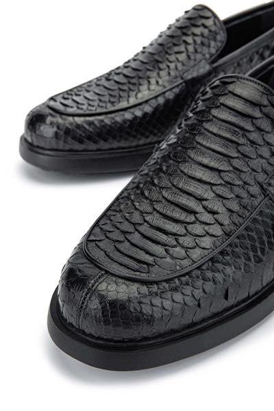 Tamer Tanca Erkek Hakiki Deri Siyah Yılan Loafer Ayakkabı