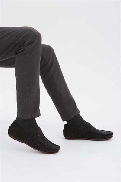 Tamer Tanca Erkek Hakiki Deri Siyah Yılan Desen Loafer Ayakkabı