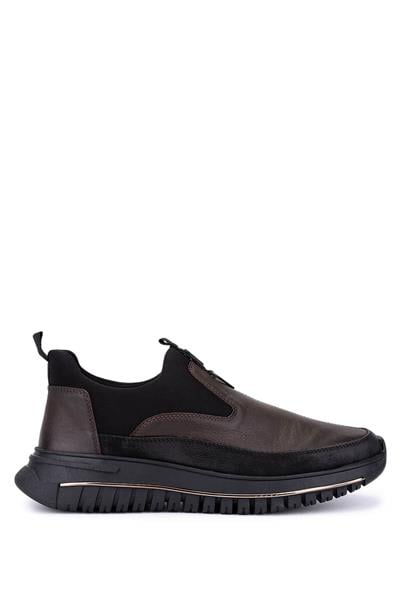 Tamer Tanca Erkek Hakiki Deri Siyah/Kahve Sneakers & Spor Ayakkabı