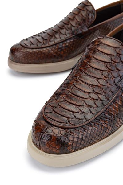 Tamer Tanca Erkek Hakiki Deri Taba Yılan Loafer Ayakkabı