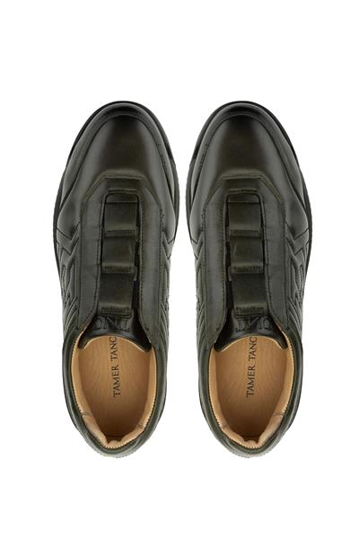 Tamer Tanca Erkek Hakiki Deri Yeşil Sneaker Ayakkabı