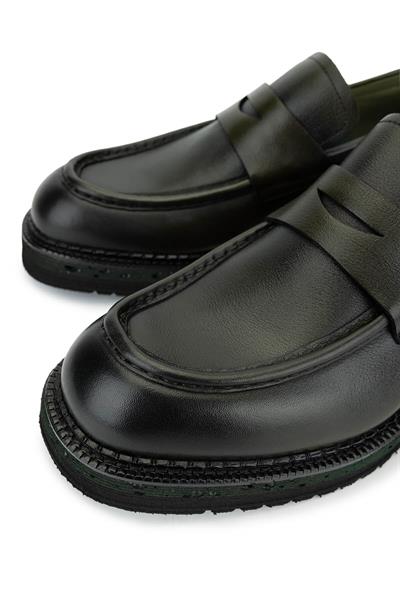 Tamer Tanca Erkek Hakiki Deri Yeşil Loafer Ayakkabı