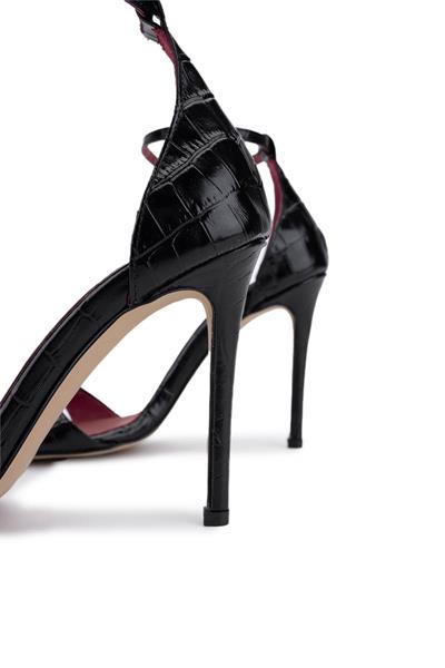 Tamer Tanca Kadın Hakiki Deri Siyah Kroko Topuklu Ayakkabı