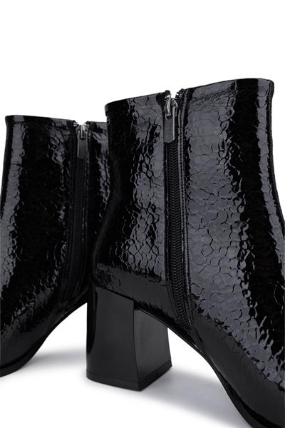 Tamer Tanca Kadın Suni Deri Siyah Rugan Topuklu Bot