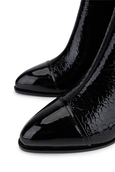 Tamer Tanca Kadın Suni Deri Siyah Rugan Topuklu Bot