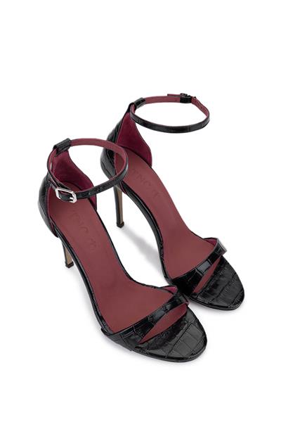 Tamer Tanca Kadın Hakiki Deri Siyah Kroko Topuklu Ayakkabı