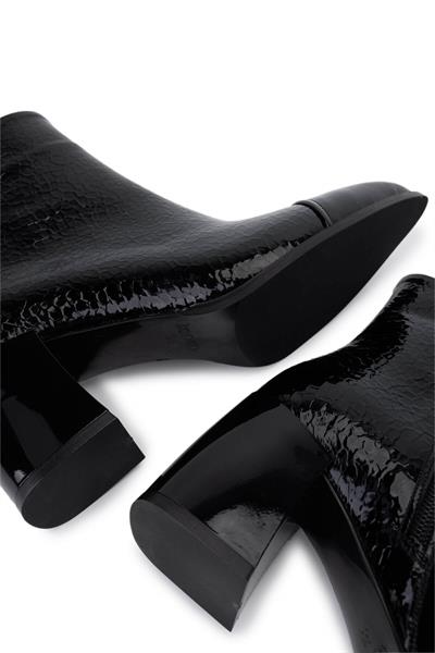 Tamer Tanca Kadın Suni Deri Siyah Rugan Topuklu Bot