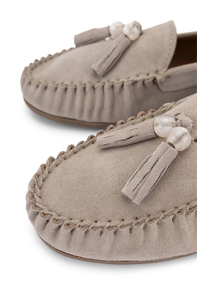 Tamer Tanca Kadın Bej Süet Loafer Ayakkabı