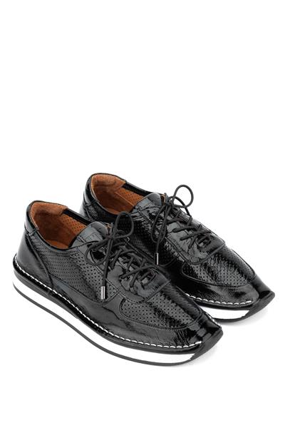 Tamer Tanca Kadın Deri Hasır Siyah Rugan Sneakers & Spor Ayakkabı