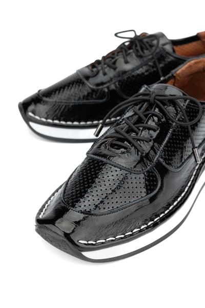 Tamer Tanca Kadın Deri Hasır Siyah Rugan Sneakers & Spor Ayakkabı