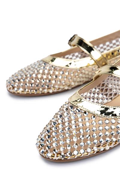 Tamer Tanca Kadın Deri & Tekstil Dore Rugan Babet Ayakkabı