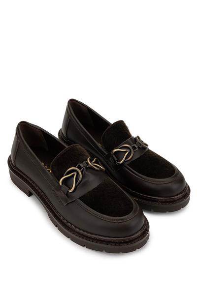 Tamer Tanca Kadın Deri & Tekstil Kahverengi Loafer Ayakkabı