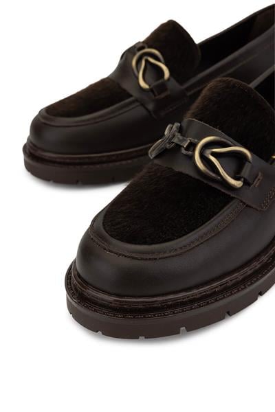 Tamer Tanca Kadın Deri & Tekstil Kahverengi Loafer Ayakkabı