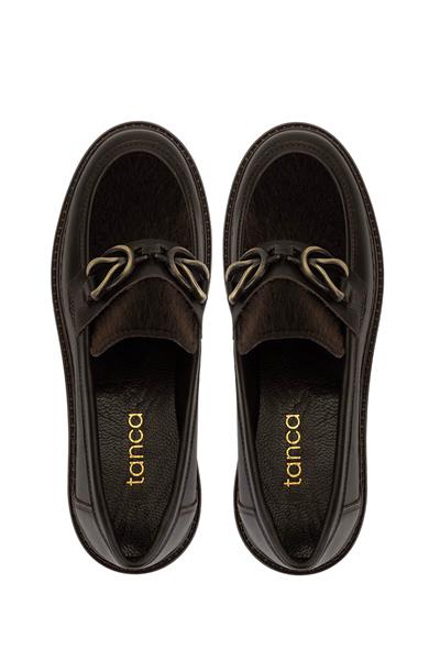Tamer Tanca Kadın Deri & Tekstil Kahverengi Loafer Ayakkabı