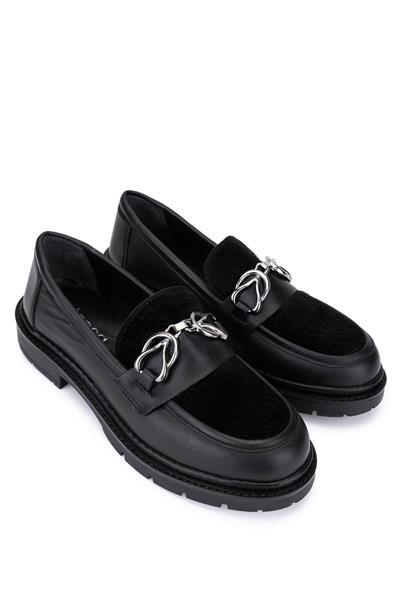 Tamer Tanca Kadın Deri & Tekstil Siyah Loafer Ayakkabı