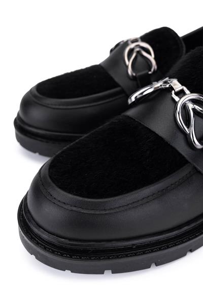Tamer Tanca Kadın Deri & Tekstil Siyah Loafer Ayakkabı