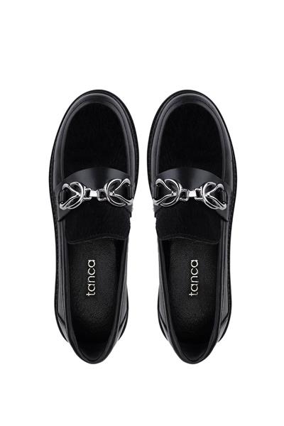 Tamer Tanca Kadın Deri & Tekstil Siyah Loafer Ayakkabı