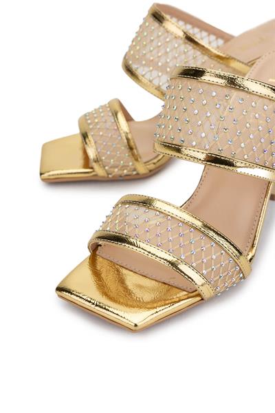 Tamer Tanca Kadın Deri/Tekstil Gold Topuklu Terlik