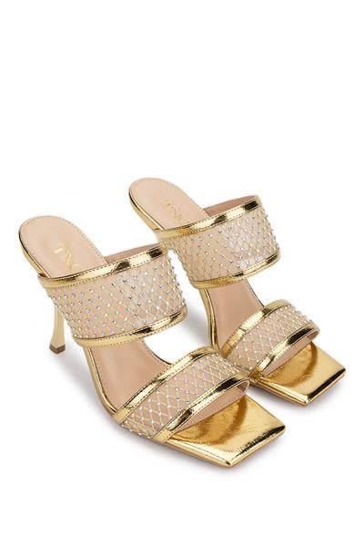 Tamer Tanca Kadın Deri/Tekstil Gold Topuklu Terlik