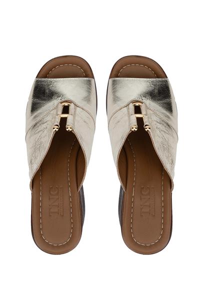 Tamer Tanca Kadın Hakiki Deri Altın Topuklu Terlik