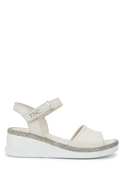 Tamer Tanca Kadın Hakiki Deri Bej Comfort Sandalet