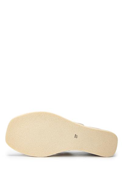 Tamer Tanca Kadın Hakiki Deri Bej Topuklu Terlik