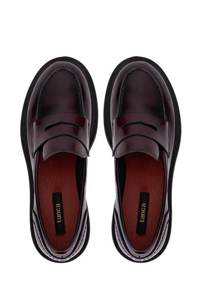Tamer Tanca Kadın Hakiki Deri Bordo Loafer Ayakkabı