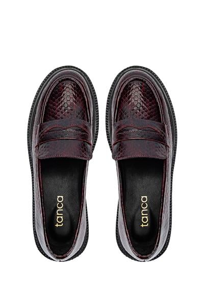 Tamer Tanca Kadın Hakiki Deri Bordo Loafer Ayakkabı
