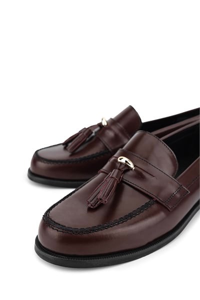 Tamer Tanca Kadın Hakiki Deri Bordo Loafer Ayakkabı