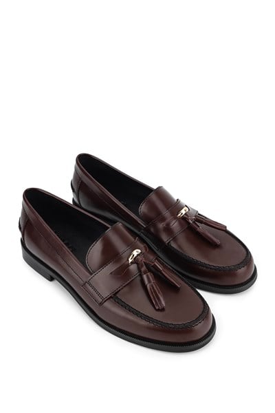 Tamer Tanca Kadın Hakiki Deri Bordo Loafer Ayakkabı