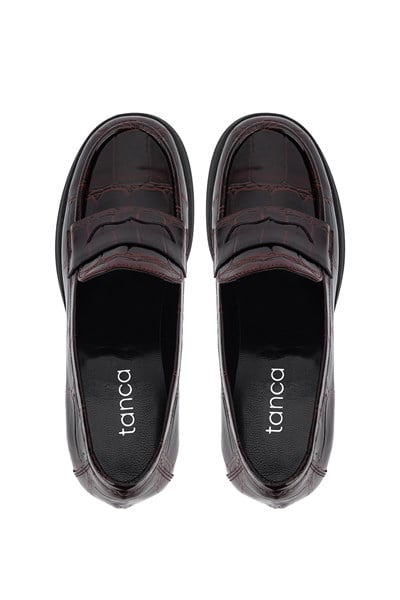 Tamer Tanca Kadın Hakiki Deri Bordo Loafer Ayakkabı