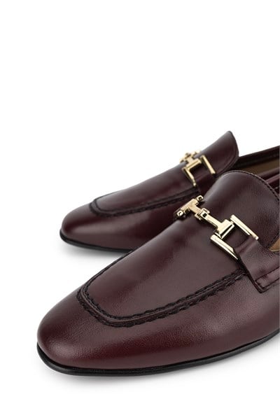 Tamer Tanca Kadın Hakiki Deri Bordo Loafer Ayakkabı