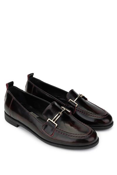 Tamer Tanca Kadın Hakiki Deri Bordo Loafer Ayakkabı