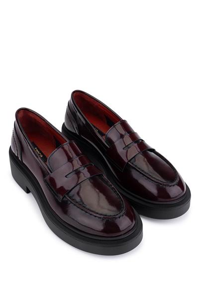 Tamer Tanca Kadın Hakiki Deri Bordo Loafer Ayakkabı