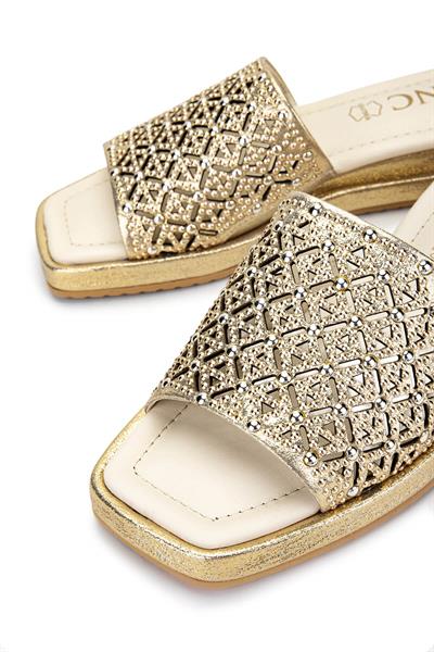Tamer Tanca Kadın Hakiki Deri Gold Topuklu Terlik