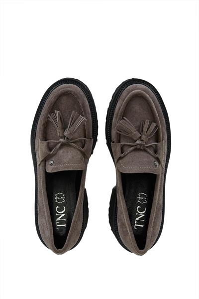 Tamer Tanca Kadın Hakiki Deri Gri Loafer Ayakkabı