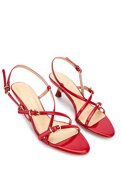 Tamer Tanca Kadın Hakiki Deri Kırmızı Rugan Topuklu Ayakkabı