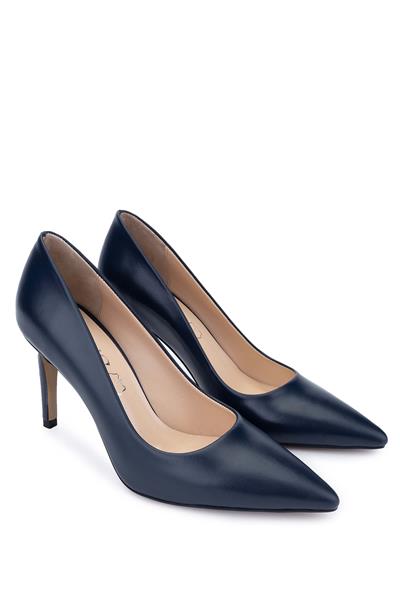 Tamer Tanca Kadın Hakiki Deri Lacivert Topuklu Ayakkabı